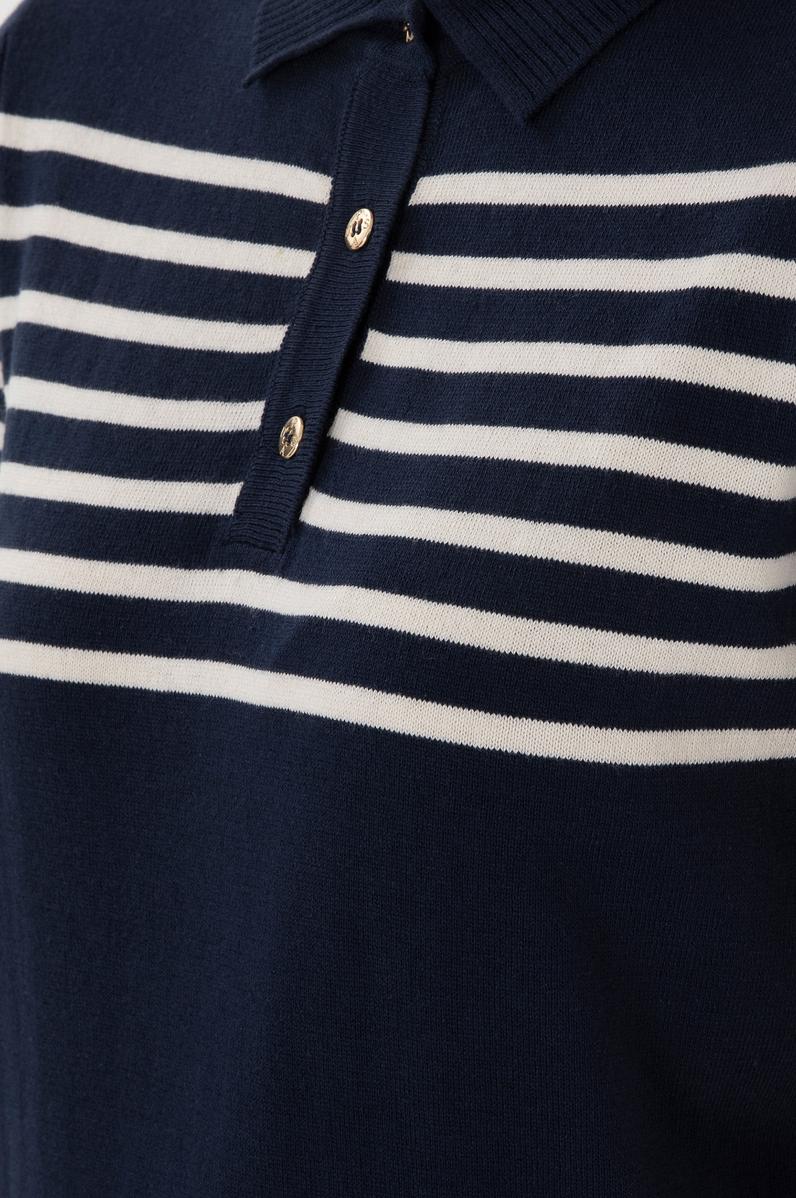 Kadın Lacivert Polo Yaka Çizgili Triko Tişört