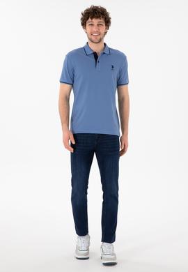 Erkek Slim Fit Polo Yaka Koyu Mavi Basic Tişört - 50305980177