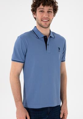 Erkek Slim Fit Polo Yaka Koyu Mavi Basic Tişört - 50305980177