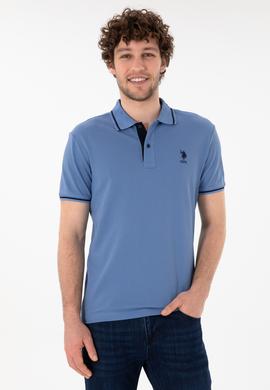 Erkek Slim Fit Polo Yaka Koyu Mavi Basic Tişört - 50305980177