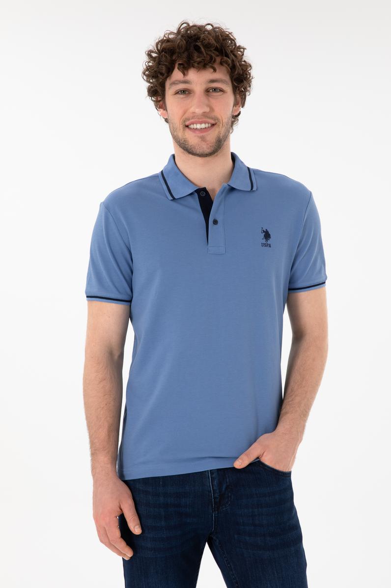 Erkek Slim Fit Polo Yaka Koyu Mavi Basic Tişört