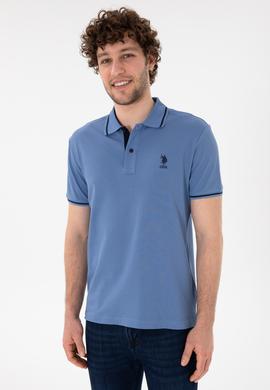Erkek Slim Fit Polo Yaka Koyu Mavi Basic Tişört - 50305980177
