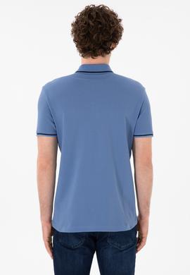Erkek Slim Fit Polo Yaka Koyu Mavi Basic Tişört - 50305980177