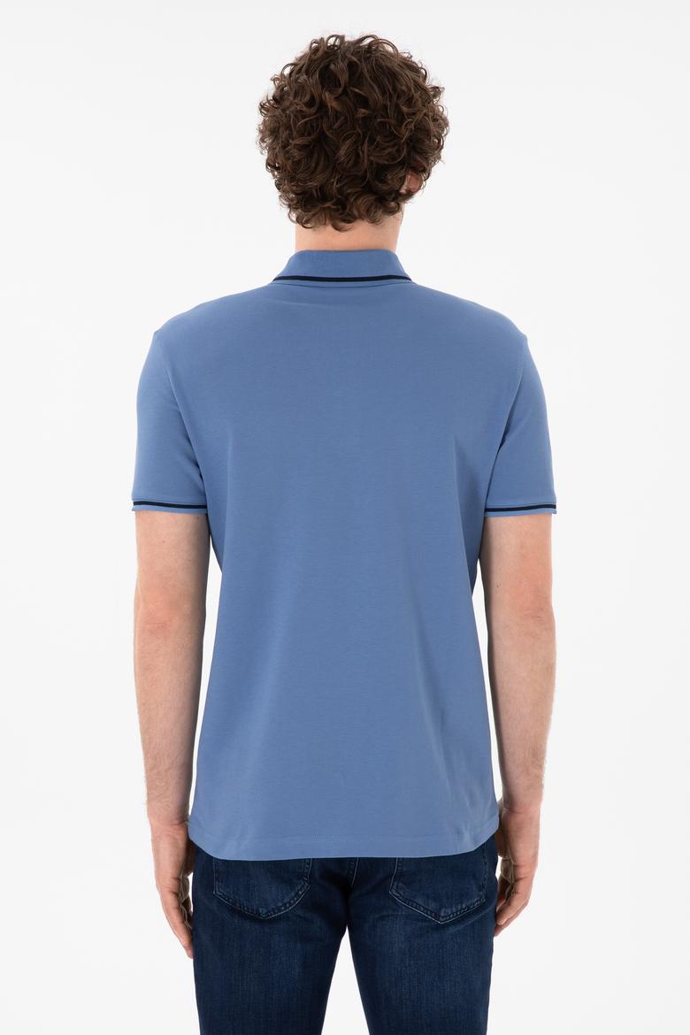 Erkek Slim Fit Polo Yaka Koyu Mavi Basic Tişört - 50305980177