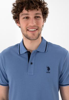 Erkek Slim Fit Polo Yaka Koyu Mavi Basic Tişört - 50305980177