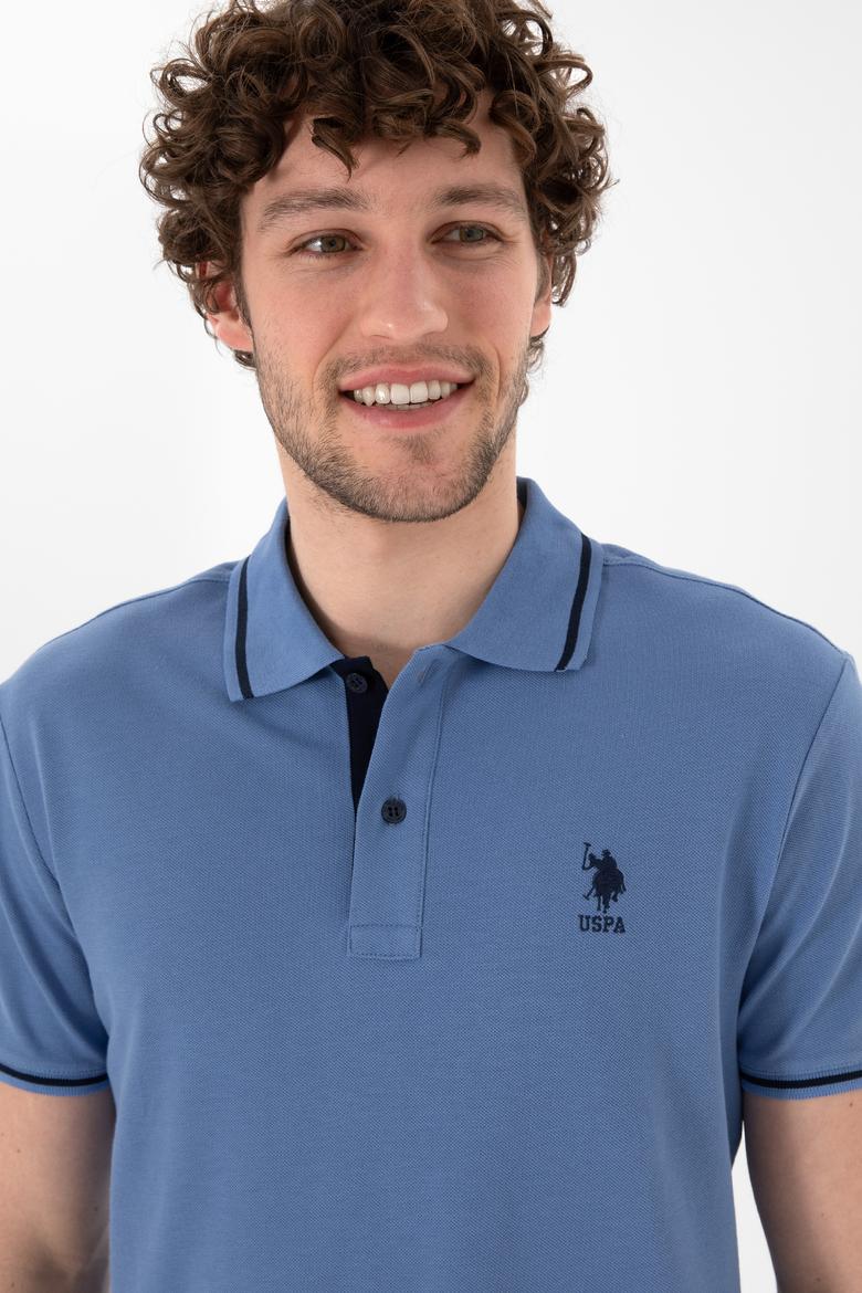 Erkek Slim Fit Polo Yaka Koyu Mavi Basic Tişört - 50305980177