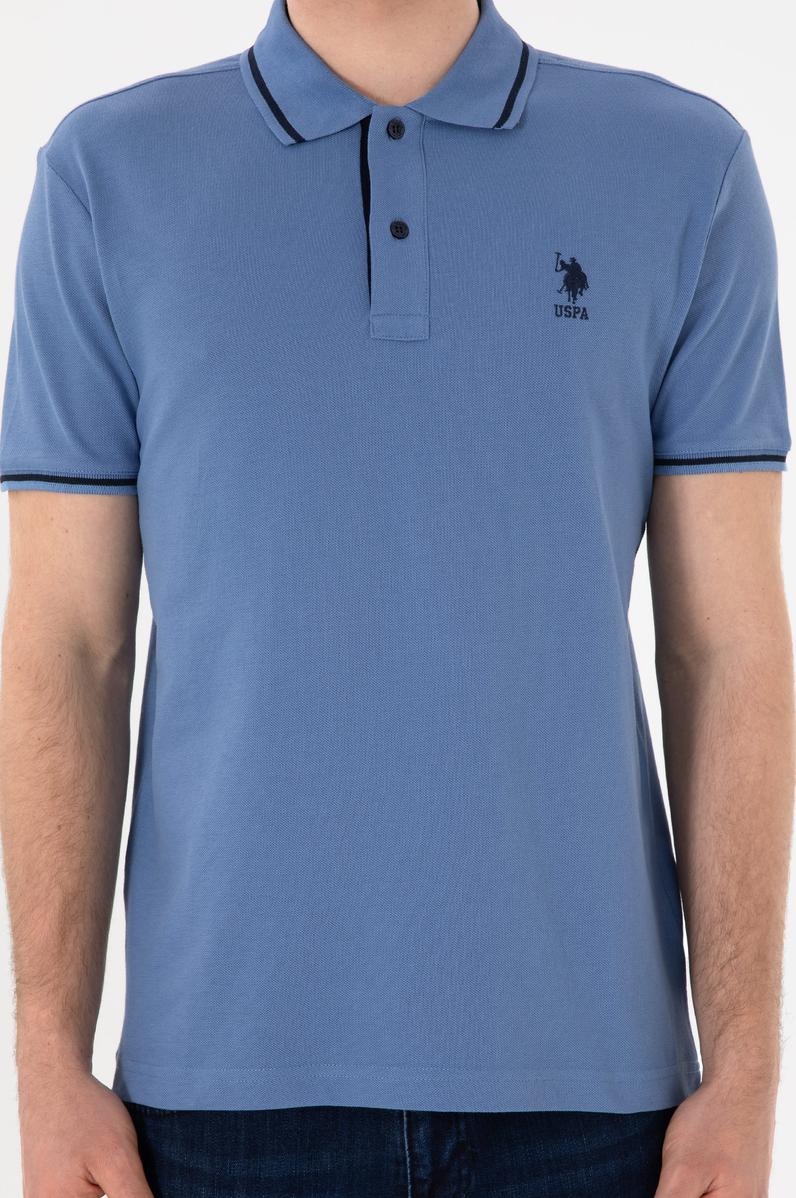 Erkek Slim Fit Polo Yaka Koyu Mavi Basic Tişört