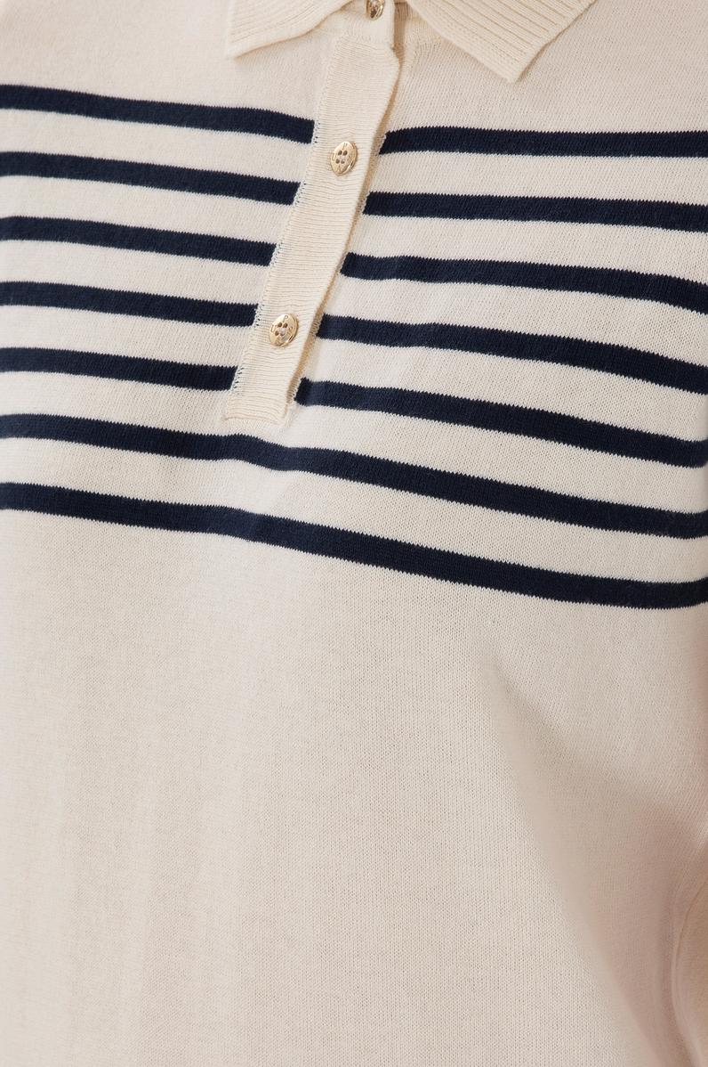 Kadın Lacivert Polo Yaka Çizgili Triko Tişört