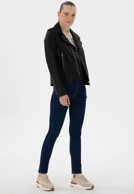 Kadın Siyah Deri Ceket - 50307492004