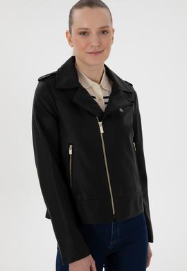 Kadın Siyah Deri Ceket - 50307492004