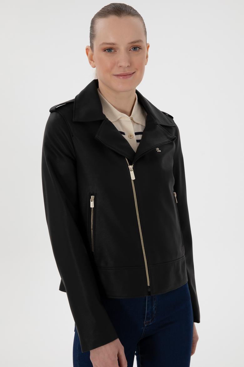 Kadın Siyah Deri Ceket - 50307492004