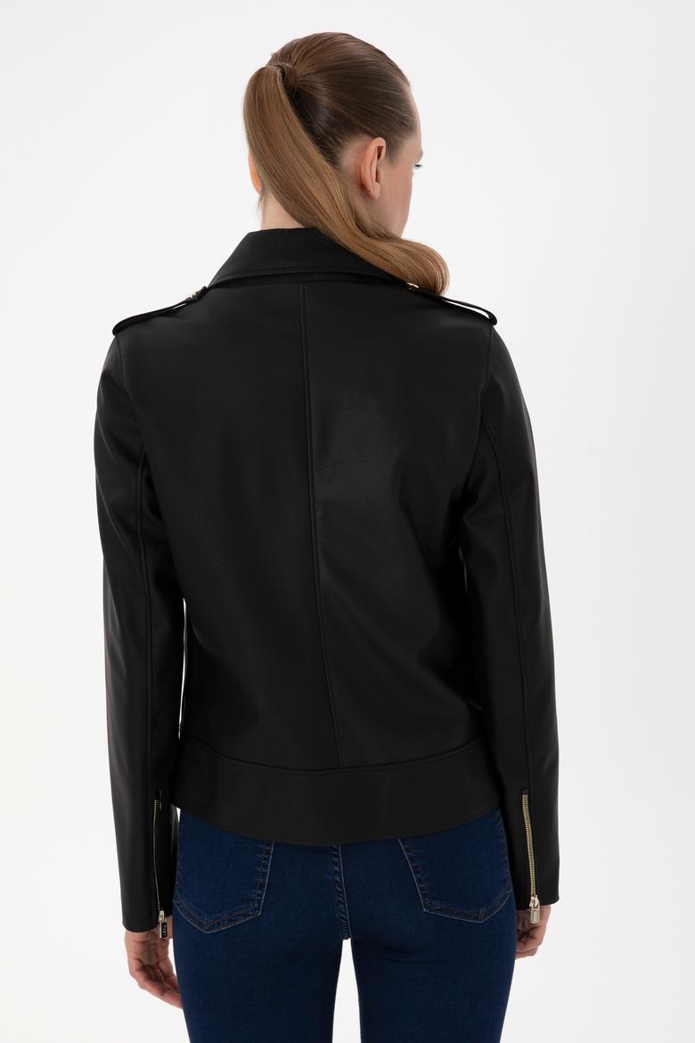 Kadın Siyah Deri Ceket - 50307492004