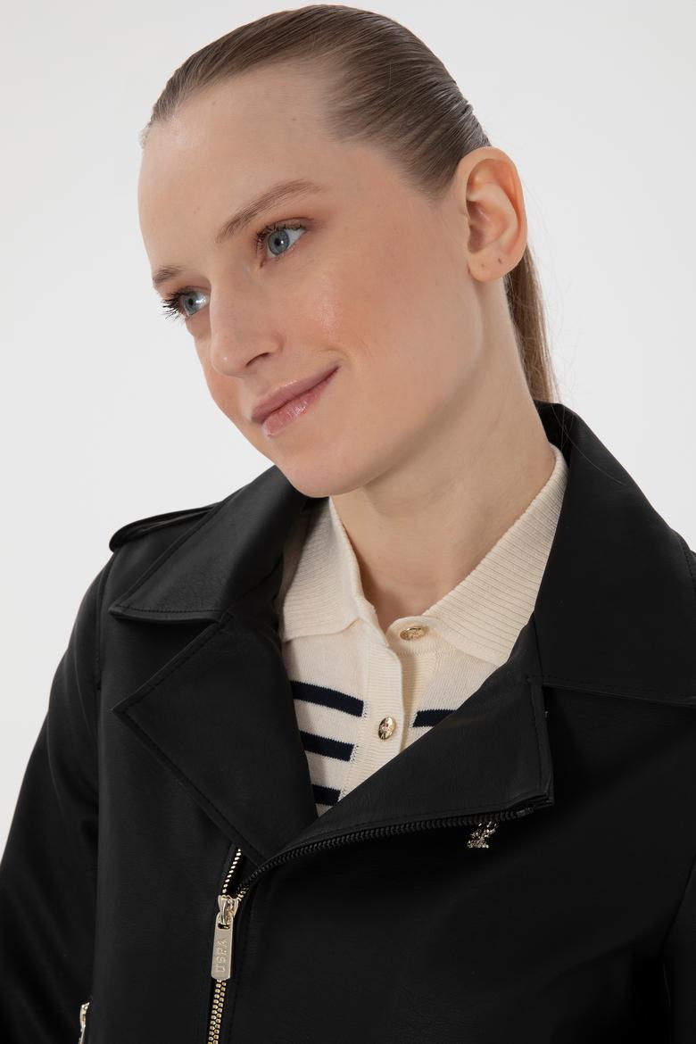 Kadın Siyah Deri Ceket - 50307492004