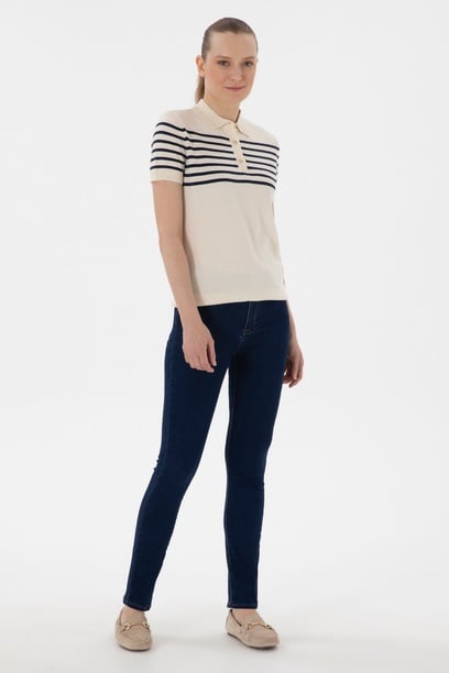 Kadın Koyu Mavi Toothpick Fit Jean Pantolon