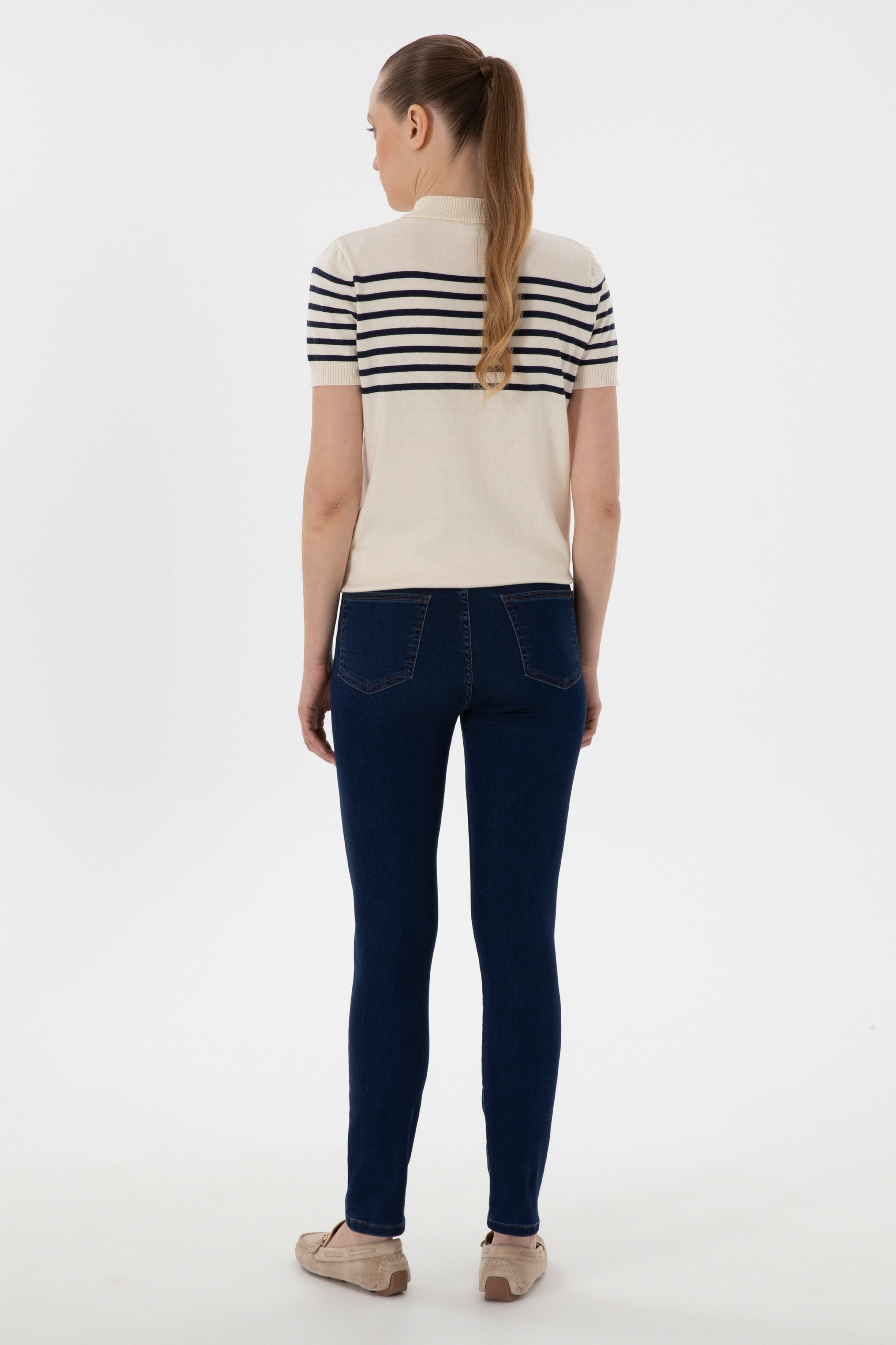 Kadın Koyu Mavi Toothpick Fit Jean Pantolon - Image 4