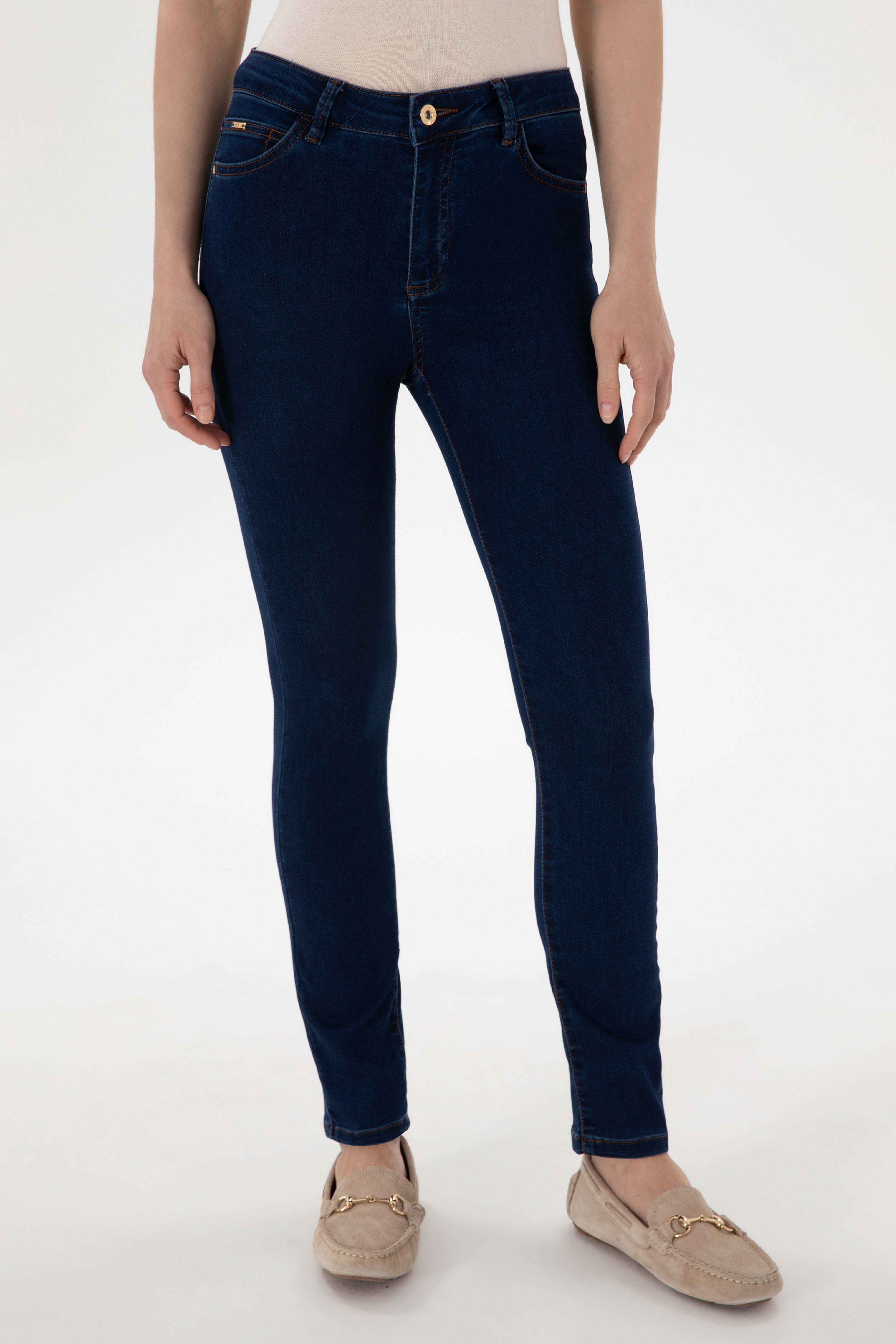 Kadın Koyu Mavi Toothpick Fit Jean Pantolon - Image 2