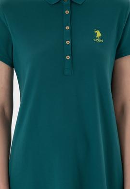 Kadın Koyu Yeşil Polo Yaka Mini Boy Örme Elbise - 50280038081