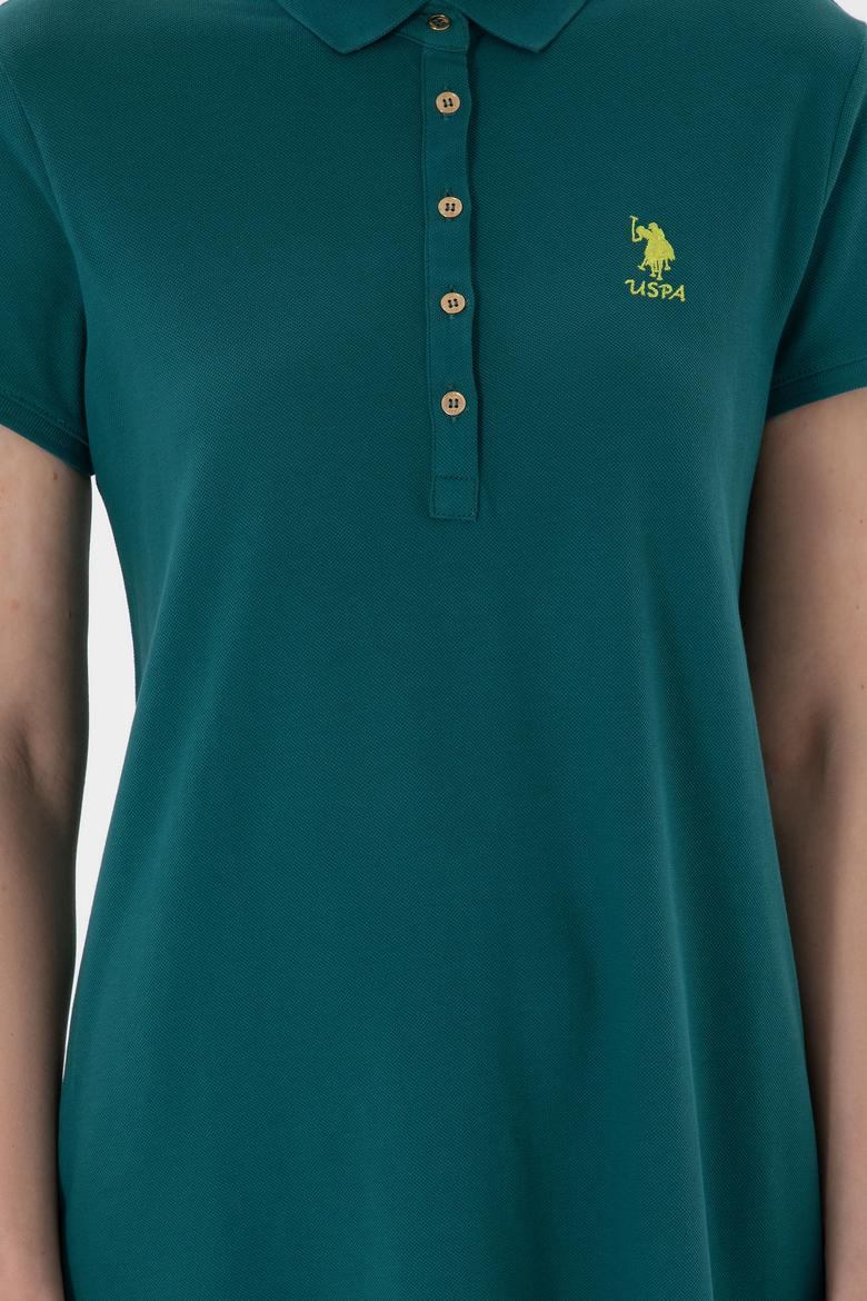 Kadın Koyu Yeşil Polo Yaka Mini Boy Örme Elbise - 50280038081