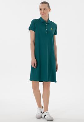 Kadın Koyu Yeşil Polo Yaka Mini Boy Örme Elbise - 50280038081