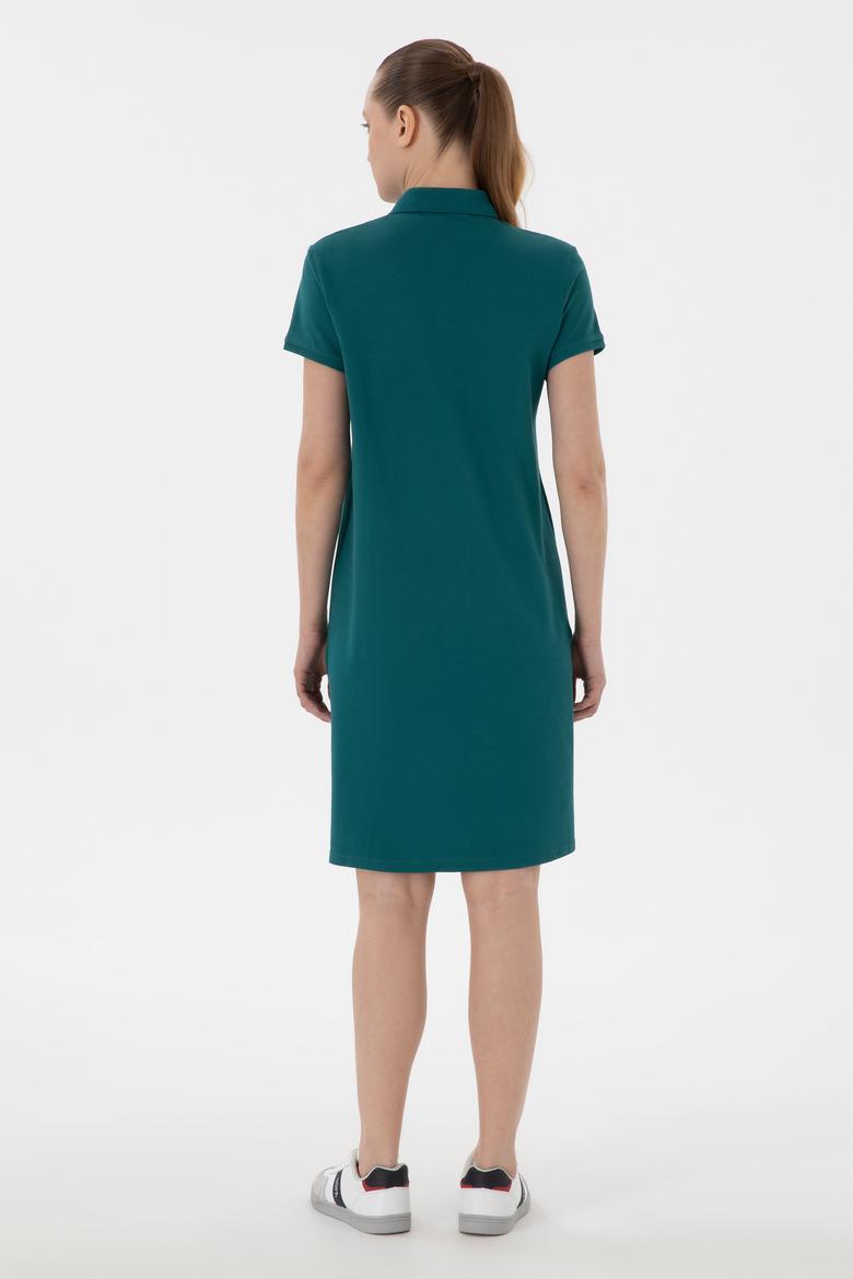 Kadın Koyu Yeşil Polo Yaka Mini Boy Örme Elbise - 50280038081