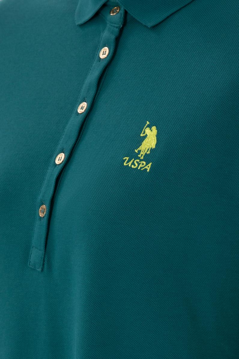 Kadın Koyu Yeşil Polo Yaka Mini Boy Örme Elbise