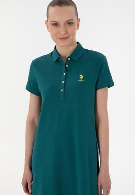 Kadın Koyu Yeşil Polo Yaka Mini Boy Örme Elbise - 50280038081