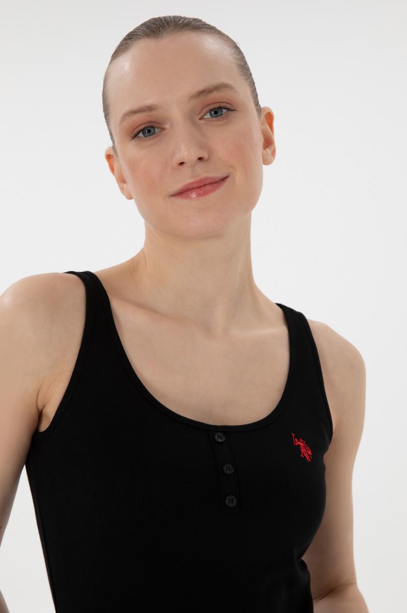 Kadın Siyah Kolsuz Bisiklet Yaka Basic Tişört