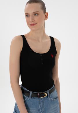 Kadın Siyah Kolsuz Bisiklet Yaka Basic Tişört - 50300895027