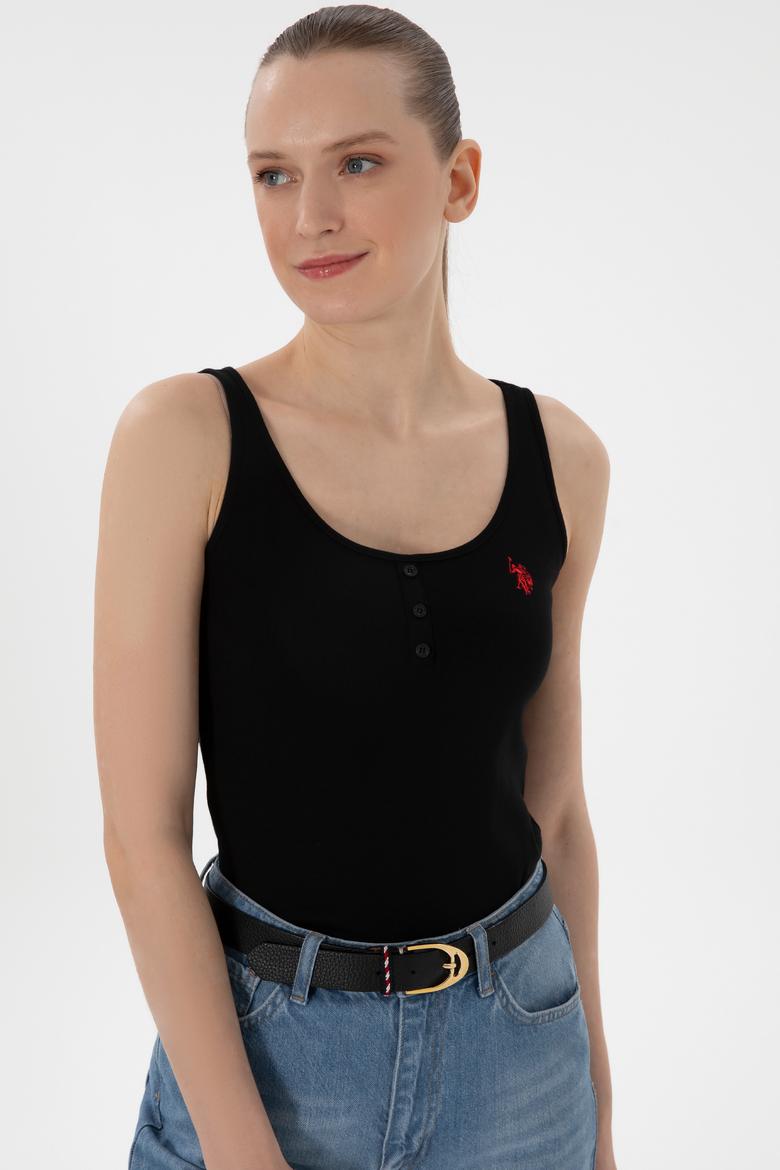 Kadın Siyah Kolsuz Bisiklet Yaka Basic Tişört - 50300895027