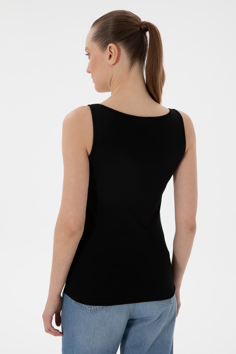 Kadın Siyah Kolsuz Bisiklet Yaka Basic Tişört - 50300895027