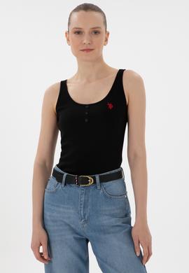 Kadın Siyah Kolsuz Bisiklet Yaka Basic Tişört - 50300895027