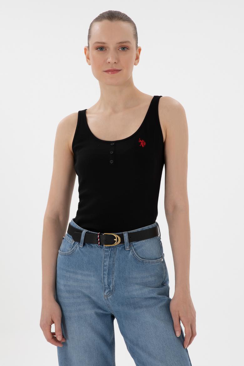 Kadın Siyah Kolsuz Bisiklet Yaka Basic Tişört