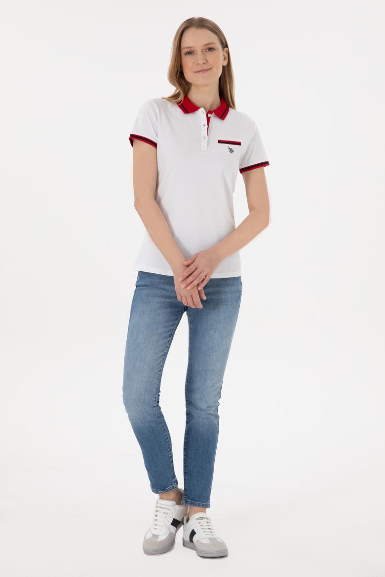 Kadın Beyaz Polo Yaka Tişört - 50305719013