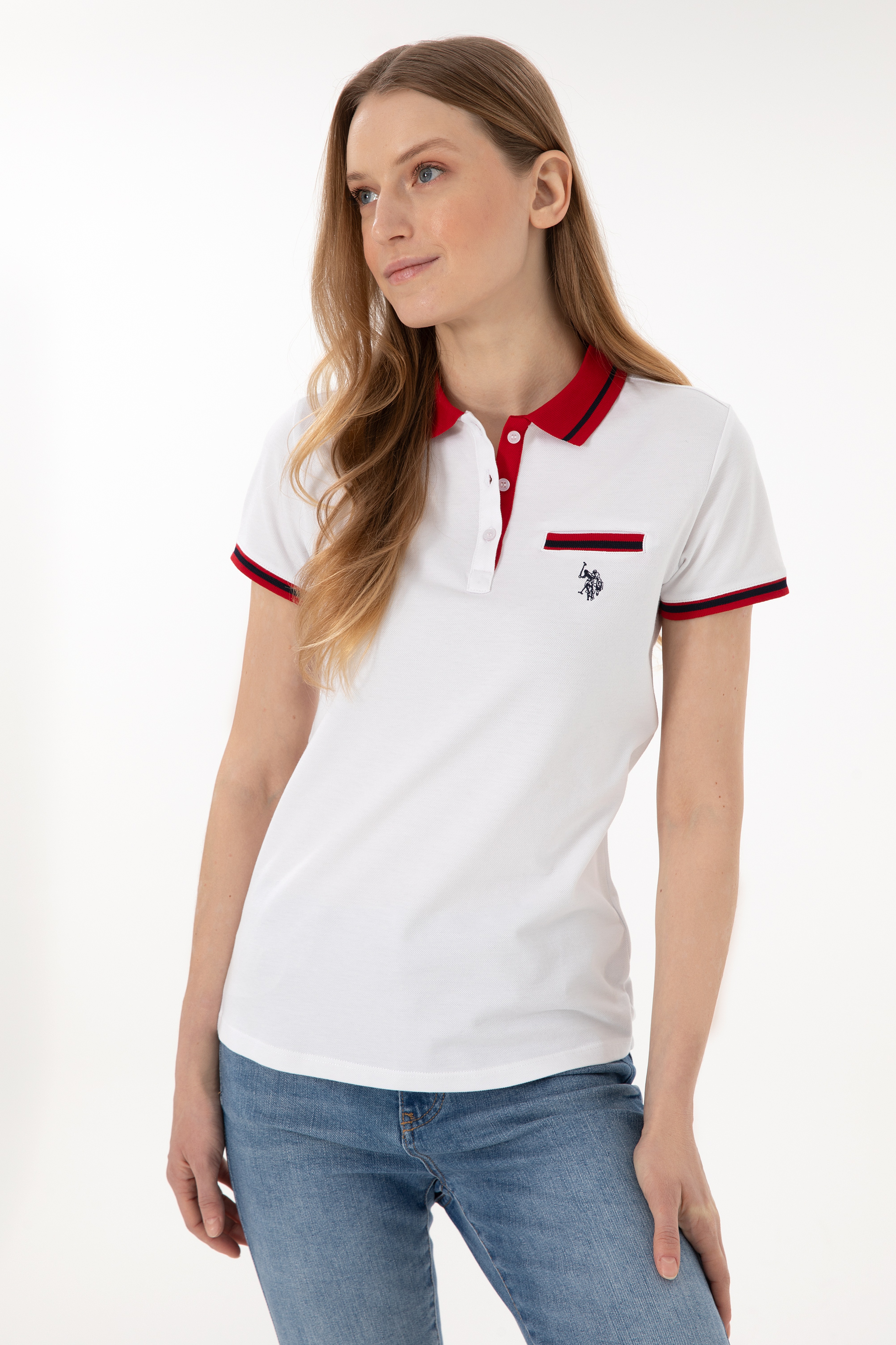 Kadın Beyaz Polo Yaka Tişört