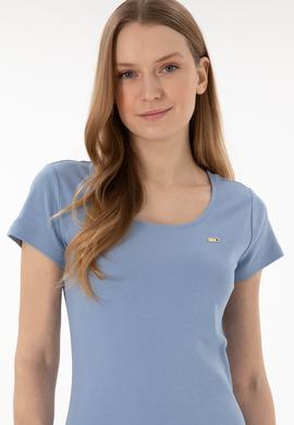 Kadın Mavi Yırtmaçlı Bisiklet Yaka Midi Boy Örme Elbise - 50305753031