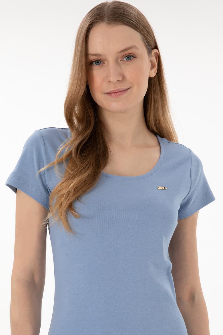 Kadın Mavi Yırtmaçlı Bisiklet Yaka Midi Boy Örme Elbise - 50305753031