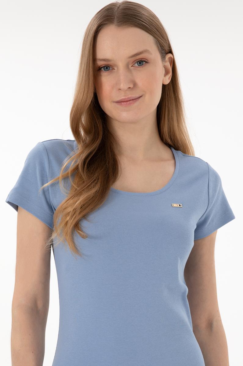 Kadın Mavi Yırtmaçlı Bisiklet Yaka Midi Boy Örme Elbise