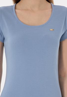 Kadın Mavi Yırtmaçlı Bisiklet Yaka Midi Boy Örme Elbise - 50305753031