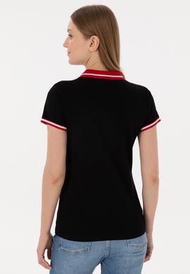 Kadın Siyah Polo Yaka Tişört - 50305719039