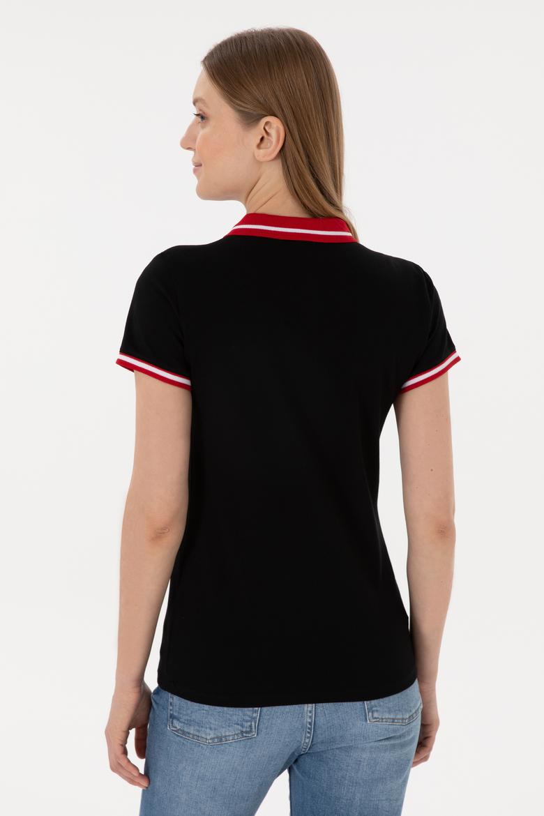 Kadın Siyah Polo Yaka Tişört - 50305719039