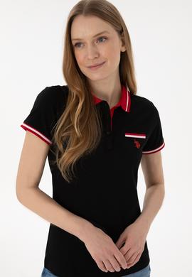 Kadın Siyah Polo Yaka Tişört - 50305719039