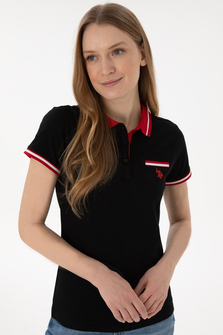 Kadın Siyah Polo Yaka Tişört - 50305719039