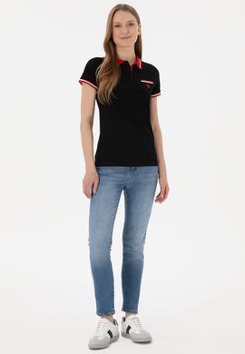 Kadın Siyah Polo Yaka Tişört - 50305719039