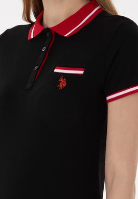 Kadın Siyah Polo Yaka Tişört - 50305719039