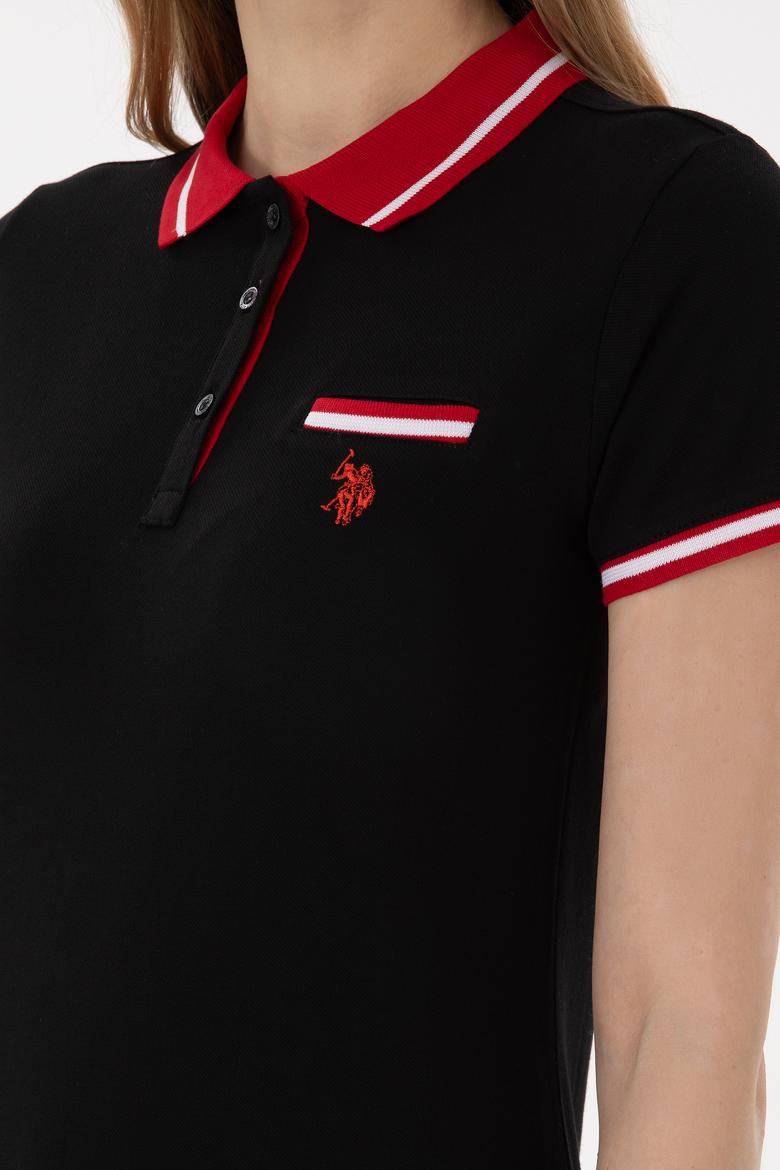 Kadın Siyah Polo Yaka Tişört - 50305719039