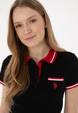 Kadın Siyah Polo Yaka Tişört - 50305719039