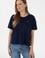 Kadın Lacivert Kol Katlamalı Bisiklet Yaka Tişört