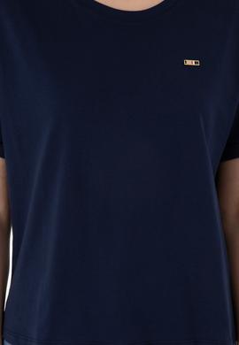 Kadın Lacivert Kol Katlamalı Bisiklet Yaka Tişört - 50305822007