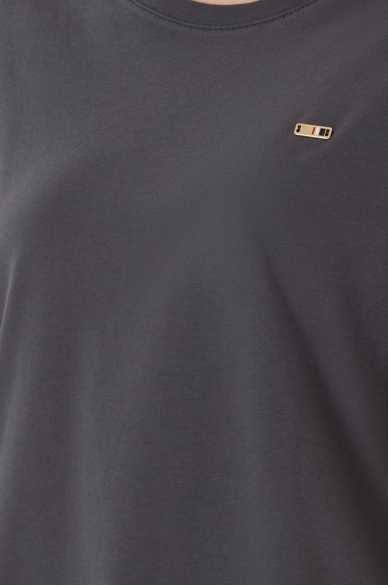 Kadın Antrasit Kol Katlamalı Bisiklet Yaka Tişört