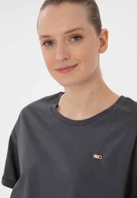 Kadın Antrasit Kol Katlamalı Bisiklet Yaka Tişört - 50305822023